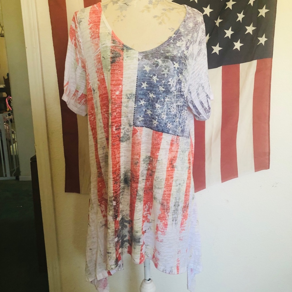 American flag plus size top xxl tunic burnout